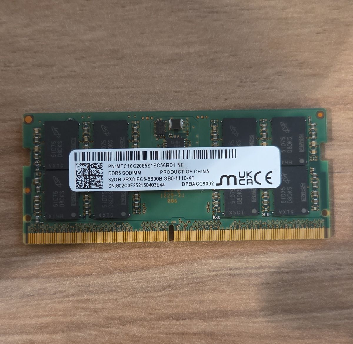 Micron 32GB DDR5 SODIMM 5600MHz 2Rx8 Laptop RAM CL46 Memory MTC16C2085S1SC56BD1