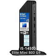 Desktop PC HP Elite Mini 800 G9 Mini PC, Intel Core i5-14500 (14 C / 20 T, 2.6 GHz - 5.0 GHz, 24 MB cache, 65 W), 16 GB DDR5, 1 TB SSD, Fara unitate optica, Intel UHD Graphics 770 Partajata, Adaptor extern 120 W, Windows 11 Pro