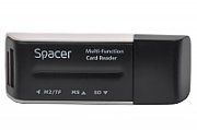 CARD READER extern SPACER, interfata USB 2.0, citeste/scrie: SD, microSD, MS, M2 plastic, black  SPCR-658  (include TV 0.02 lei)